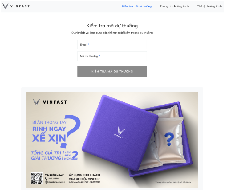 Anh chup man hinh 2025 08 07 112150 VinFast triển khai chương trình khuyến mại “Bí Ẩn Trong Tay – Rinh Ngay Xế Xịn” với tổng giá trị giải thưởng hơn 2,3 tỷ đồng